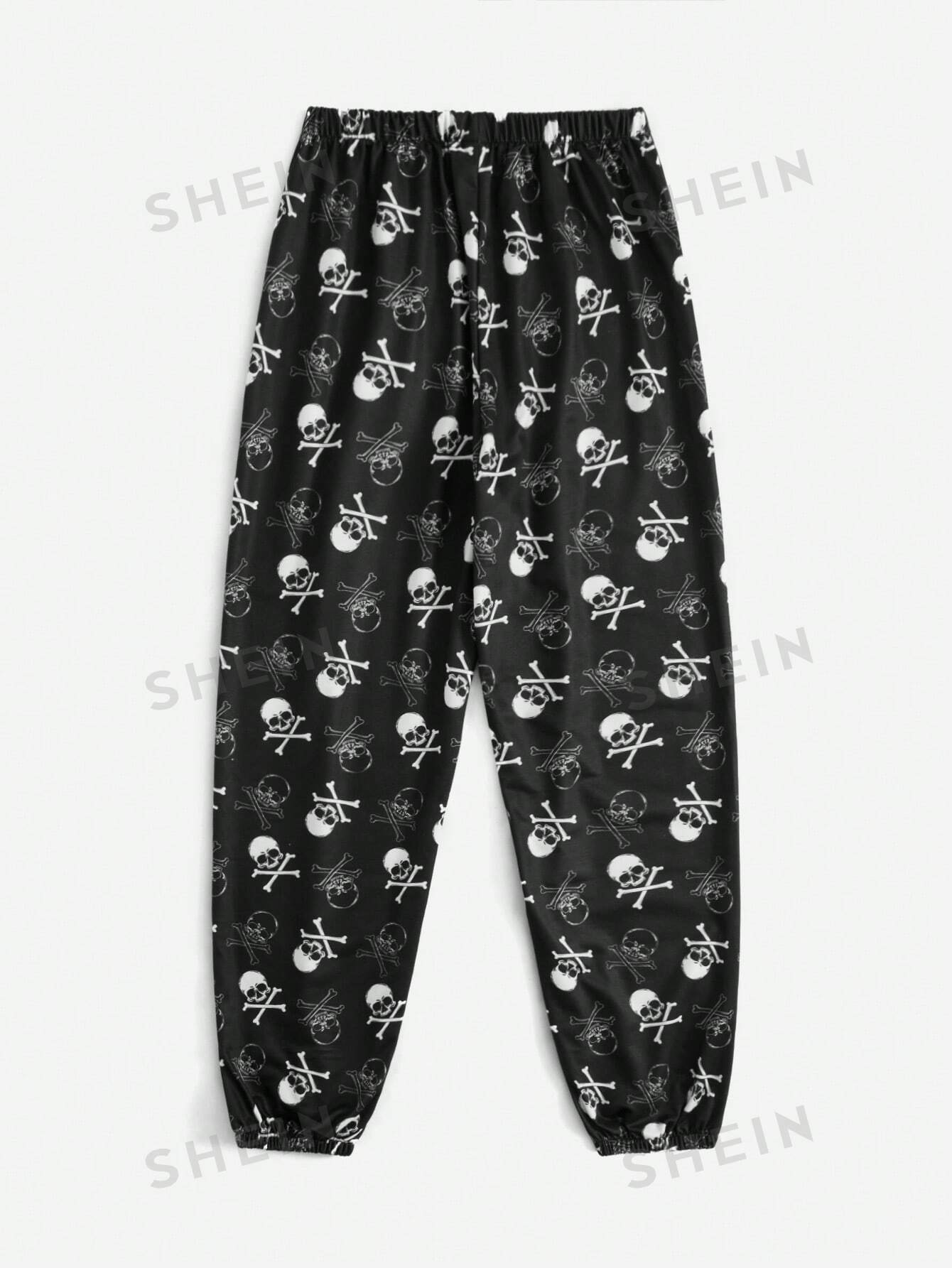 EZwear Skull & Letter Graphic Drawstring Waist Sweatpants, Pyjama