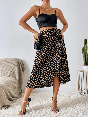 All Over Print Tie Side Wrap Skirt