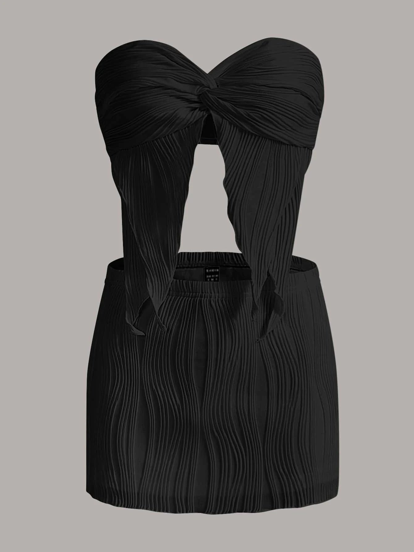Twist Front Asymmetrical Hem Crop Tube Top & Bodycon Skirt – Thewardrobes