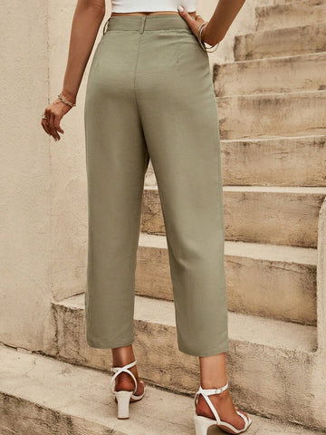 VCAY High Waist Plicated Detail Cropped Pants