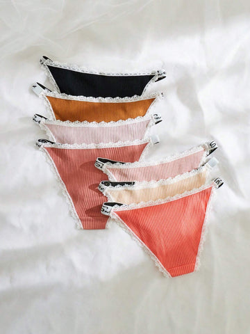 7pack Letter Tape Contrast Lace Panty