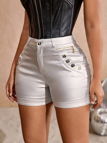 Apperloth A High Waist Zip Detail Slant Pockets PU Leather Shorts