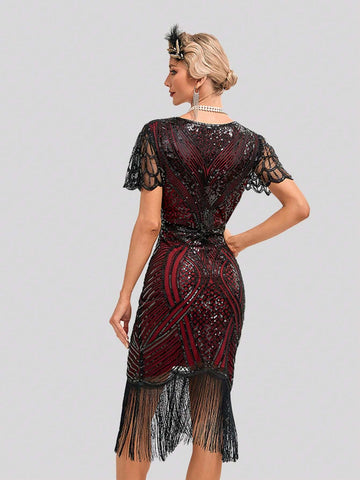 1920s Retro Fringe Embellished Bodycon Dress For Cocktail Party Event