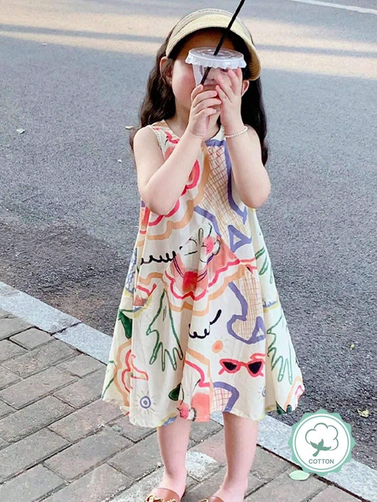 1pc Cute And Stylish Graffiti Sleeveless Vest Dress For Girls" Summer