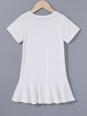 1pc Women's Girls' Casual Cat Heat Transfer Print Pencil Skirt With Short Sleeve Dress, Summer