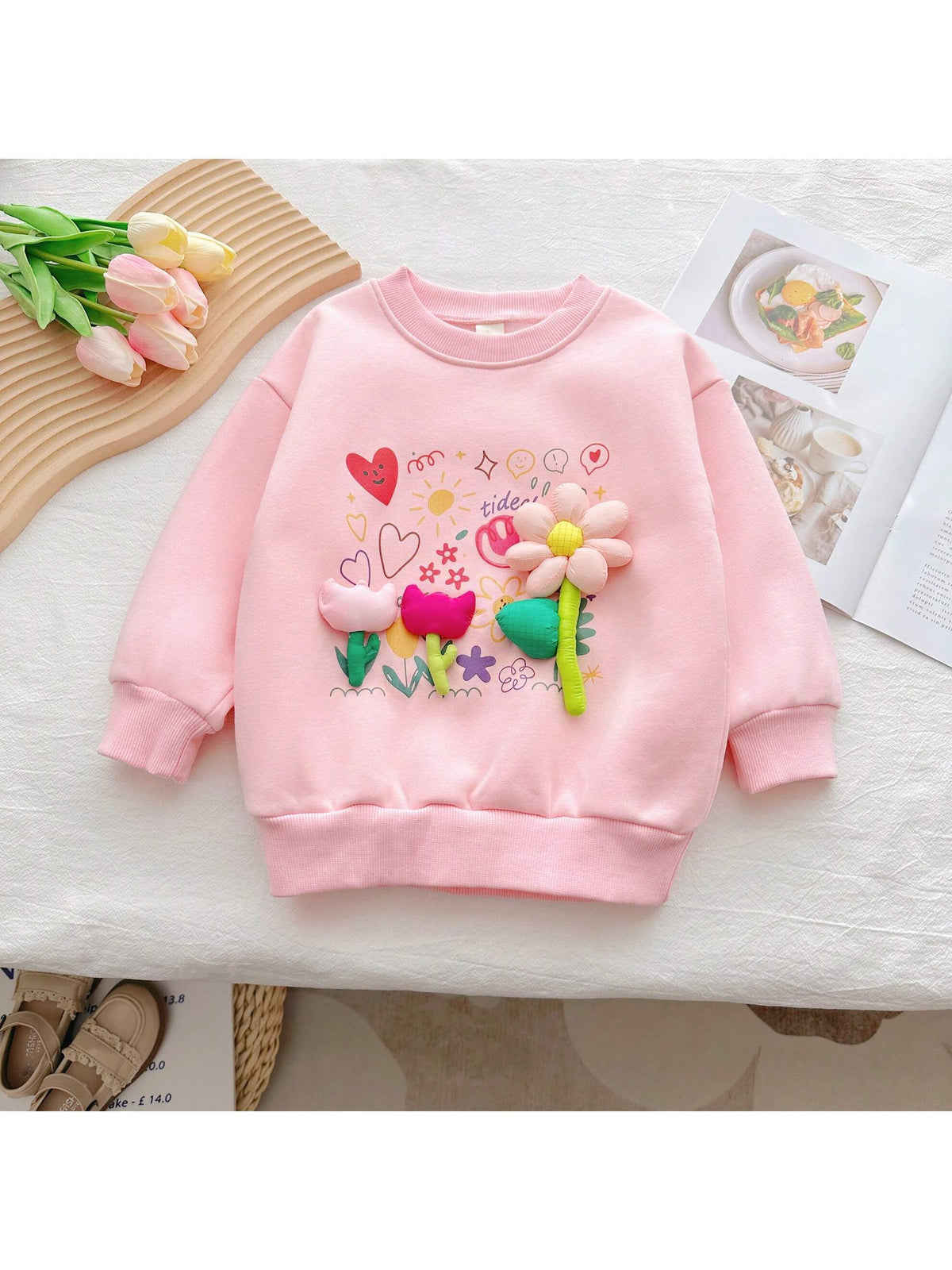 2024 New Fashion Spring Autumn Girls" Hoodies, Casual All-Match 3D Floral Korean Style Kids" Coat