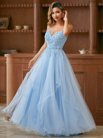 2024 Tulle A-Line Spaghtti Elegant Evening Dress