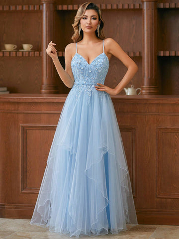 2024 Tulle A-Line Spaghtti Elegant Evening Dress