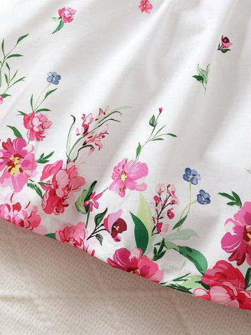 2pcs/Set Girls' Floral Print Suspender Dress + Spring/Summer Top