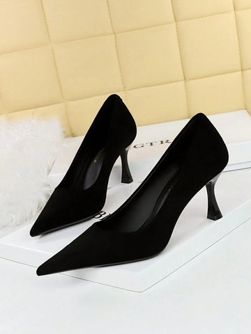 Simple And Elegant European And American Style Stiletto Heels With Super High Heels, Suede Shallow Top Pointed Women's Shoes