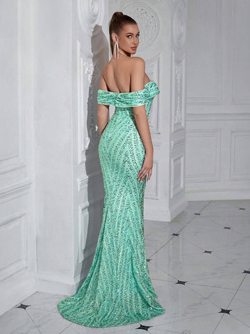 ADYCE Sequined One Shoulder Backless Mermaid Party Evening Dress