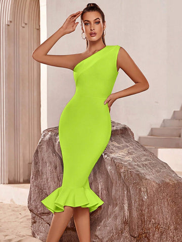 ADYCE Sleeveless One Shoulder Bandage Mermaid Dress For Proms And Parties
