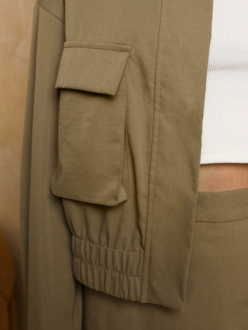 Anewsta Women'S Jacket & Utility Skirt Set With Flap Pocket, Elasticized Hem, And Zipper Front