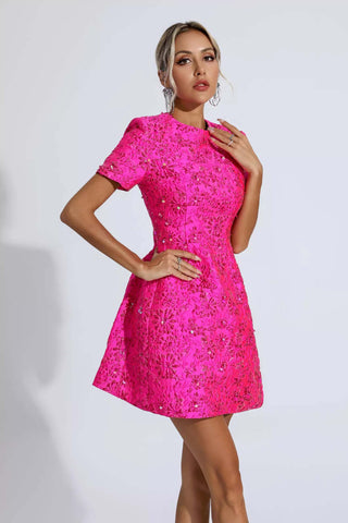 Astrid Pink Jacquard Floral Mini Dress