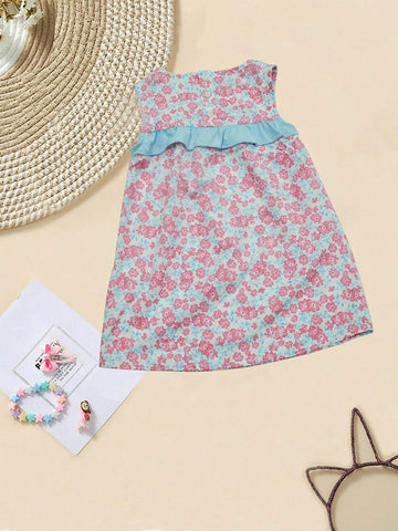 Baby Girl Short-Sleeved Floral Dress For Summer, With Soft, Comfortable, And Cool Fabrics, In A Pastoral Style That Is Elegant, Simple, And Fashionable.