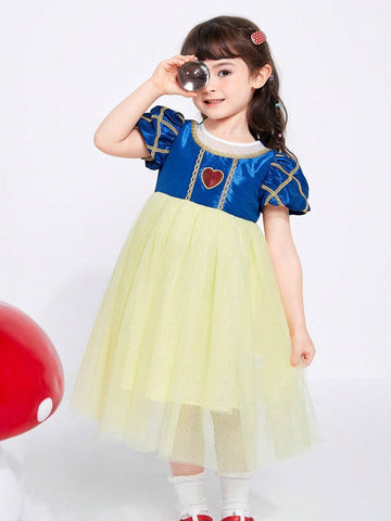Balabala Baby Dress, Girls' Princess Dress, Children's Dress, Summer Fashion, Sweet Mesh Color Block
