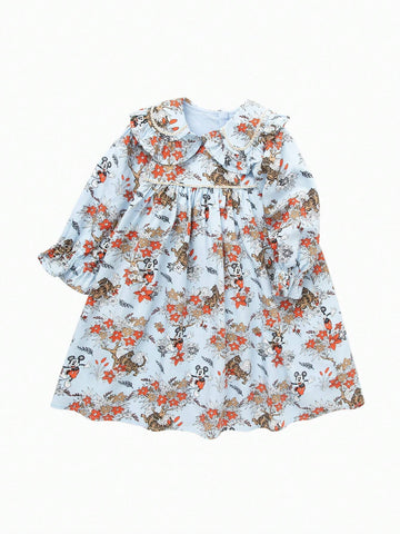 Balabala Children's Skirt, Autumn Fashion, Girls' Baby Dress With Cartoon Prints