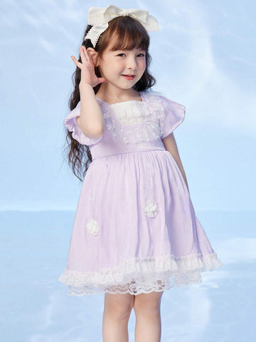 Balabala Children's Skirt, Summer Patchwork Mesh Dress, Girls' Baby Dress, Lolita Style, Princess Skirt