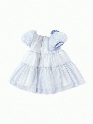 Balabala Girls' Princess Dress Children's Dress 2024 Summer Sweet Bubble Sleeve Mesh Skirt