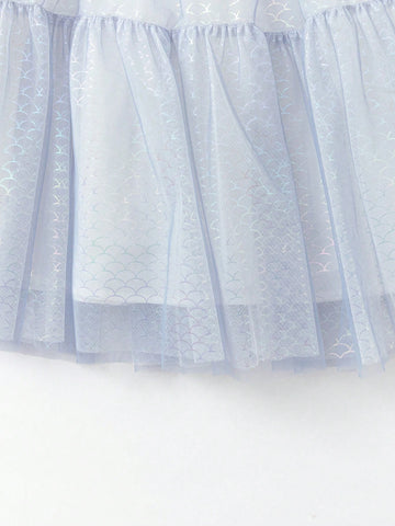 Balabala Girls' Princess Dress Children's Dress 2024 Summer Sweet Bubble Sleeve Mesh Skirt