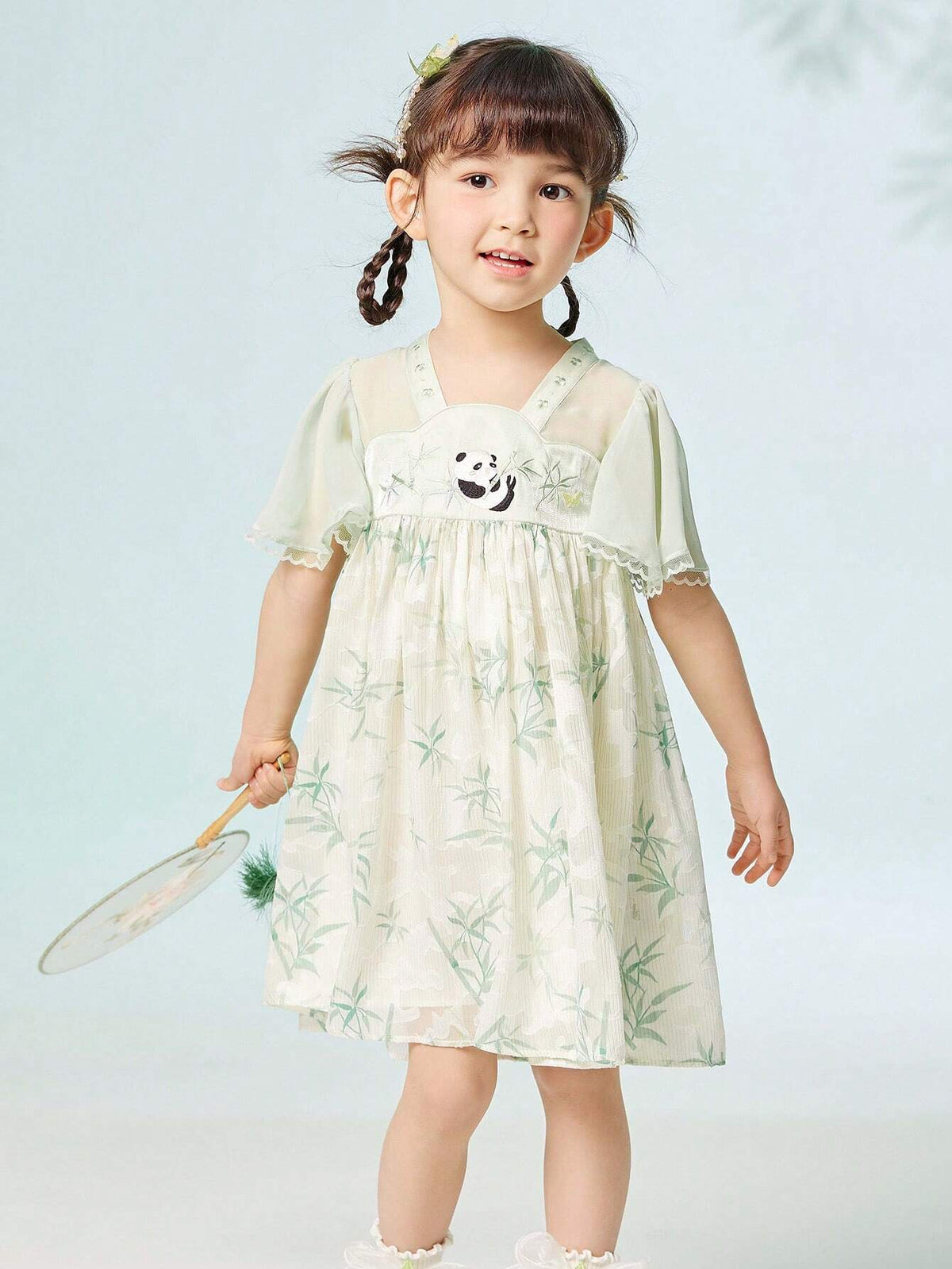 Balabala Kids' Dress, Summer Panda-Themed Princess Dress, Cute Embroidered Toddler Dress