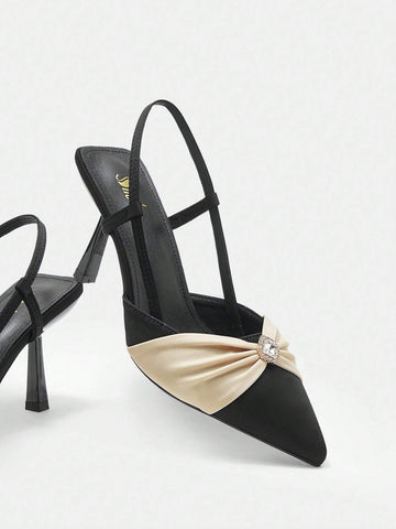 CUCCOO CHICEST Ladies' Fashionable High-heel Backless Pumps With Pointed Toe And Color Block Design In Black
