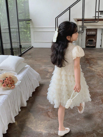 Chen Chen Mom Girl Bubble Sleeve Cake Dress 2024 Summer New Children High-End Princess Dress And Dress 4123D Apricot