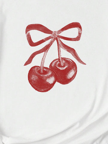 Cherry And Bowknot Printed Regular T-Shirt