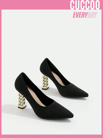 Cuccoo Everyday Collection Women Shoes Fashion Versatile Point Toe Sculptural Black Heeled Pumps