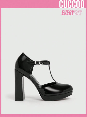 Cuccoo Everyday Collection Women's Shoes Minimalist Platform Chunky Heeled Fahsion Black Mary Jane Pumps