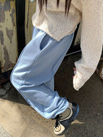 DAZY Ladies' Solid Color Drawstring Waist Sweatpants Baggy Pants