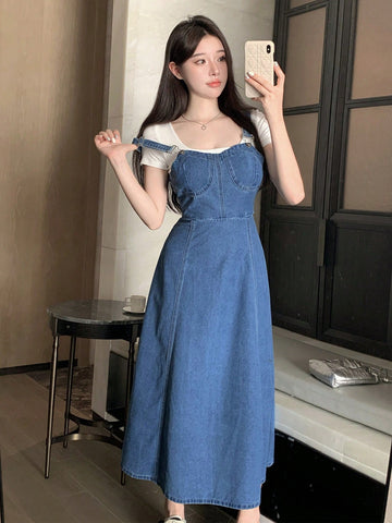 DAZY Solid Color Adjustable Shoulder Strap Cami Dress