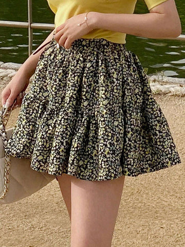 DAZY Women'S Full Print Skorts With Safety Shorts, Mini Skirt
