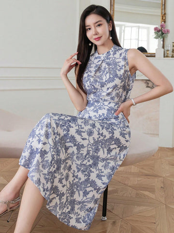DAZY Women 2pcs Floral Printed Sleeveless Top And A-Line Skirt Set