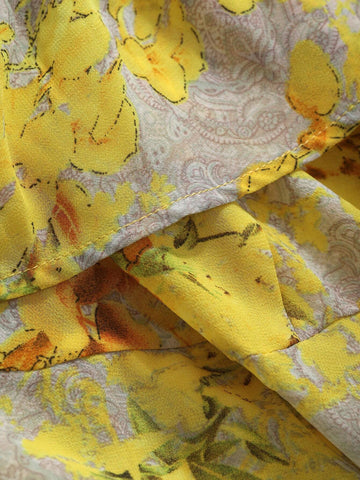 DAZY Women Summer Chiffon Bubble Sleeve Floral Print High Low Skirt Two-Piece Set