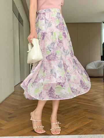 DAZY Women's Elegant Floral Allover Print Skirt For Summer
