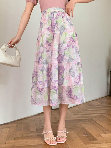 DAZY Women's Elegant Floral Allover Print Skirt For Summer