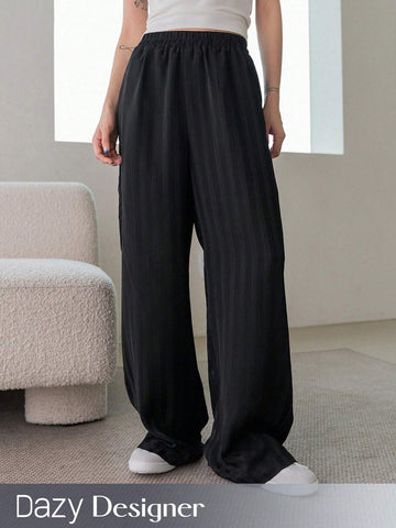 Dazy Designer Women's Elastic Waist Vertical Striped Loose Pants With Aesthetic Design