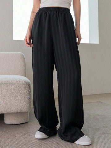 Dazy Designer Women's Elastic Waist Vertical Striped Loose Pants With Aesthetic Design