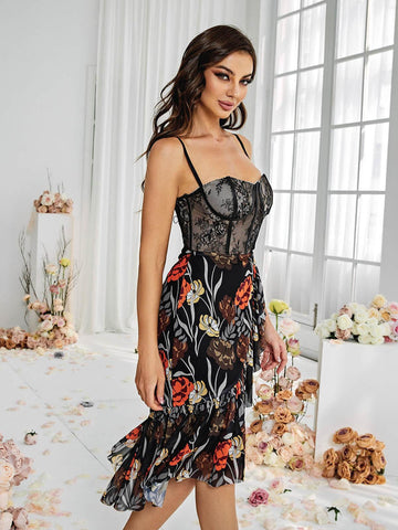 Deborah Mesh Floral Midi Dress