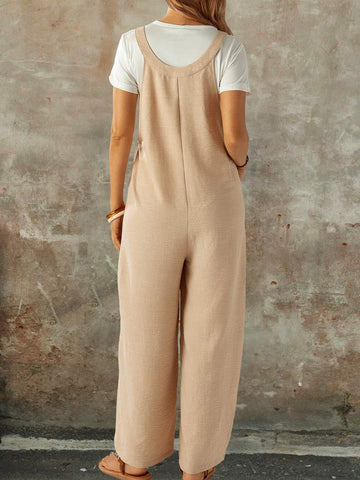 EMERY ROSE Ladies Solid Color Simple Daily Wear Overall Jumpsuit With Spaghetti Straps