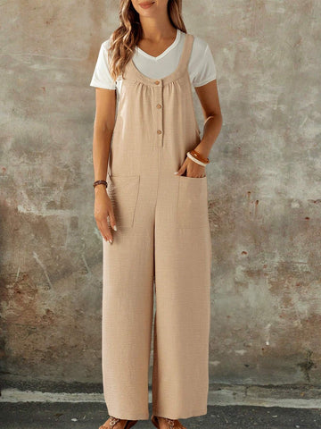 EMERY ROSE Ladies Solid Color Simple Daily Wear Overall Jumpsuit With Spaghetti Straps
