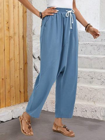 EMERY ROSE Women Solid Color Drawstring Waist Overalls For Summer Casual