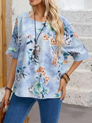 EMERY ROSE Women's Floral Printed Casual Top For Summer