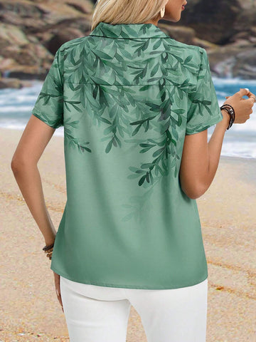 EMERY ROSE Women's Printed Short Sleeve Shirt For Summer