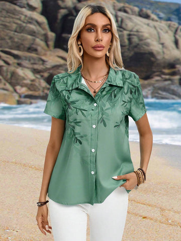 EMERY ROSE Women's Printed Short Sleeve Shirt For Summer