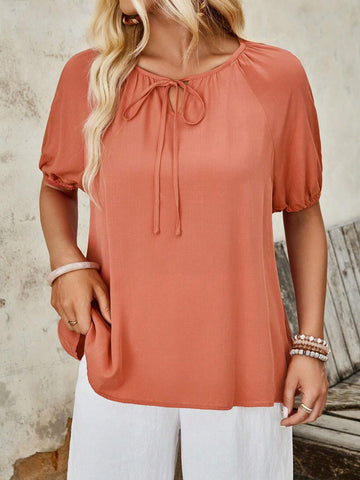 EMERY ROSE Women's Summer Vacation Casual Solid Color Lantern Sleeve Shirt