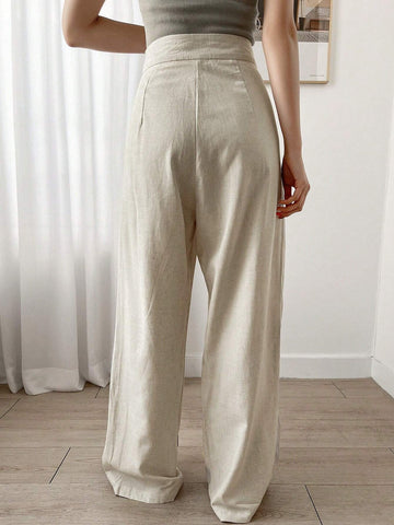 FRIFUL Women's Casual Loose Fit Wide Leg Pants With Pockets, Apricot