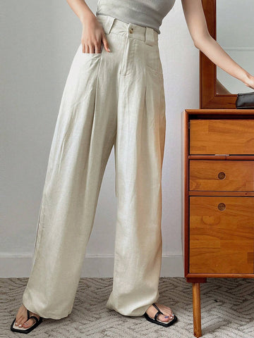 FRIFUL Women's Casual Loose Fit Wide Leg Pants With Pockets, Apricot