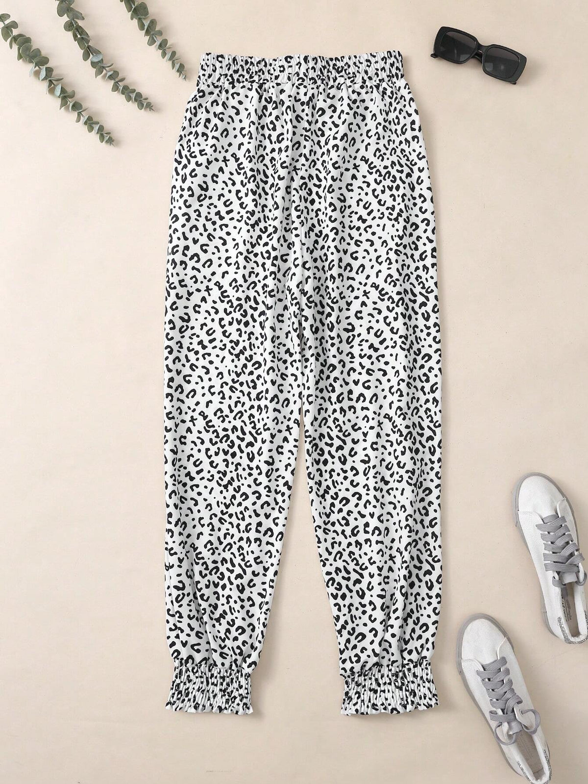 Fashionable Casual Leopard Print Tie Women's Pants